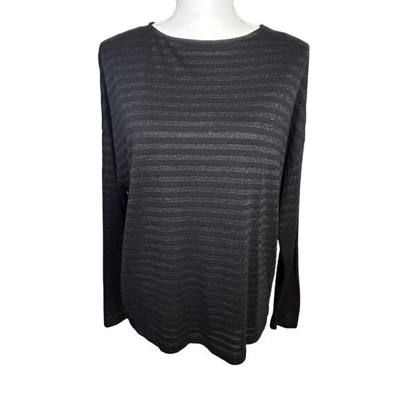 ALLSAINTS women's black silver metallic Rita stripe oversize tee size S - Picture 1 of 9